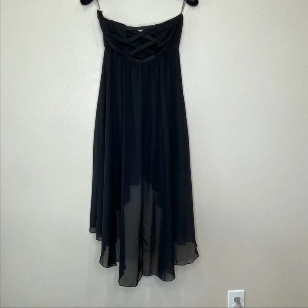 Black Strapless Sheer High Low Dress Size Large Black Dress - Picture 2 of 9